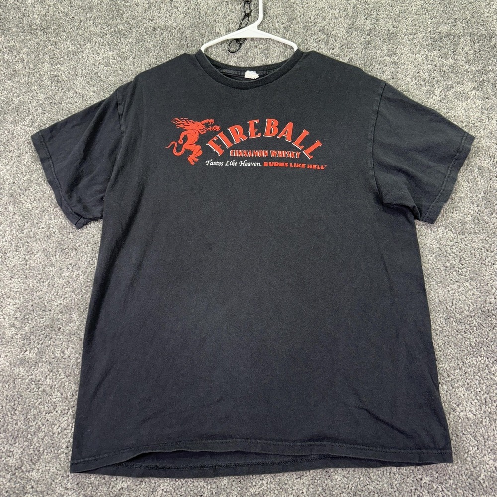 Fireball Cinnamon Whisky Shirt Mens Large Black Delta Graphic Tee Bar Alcohol
